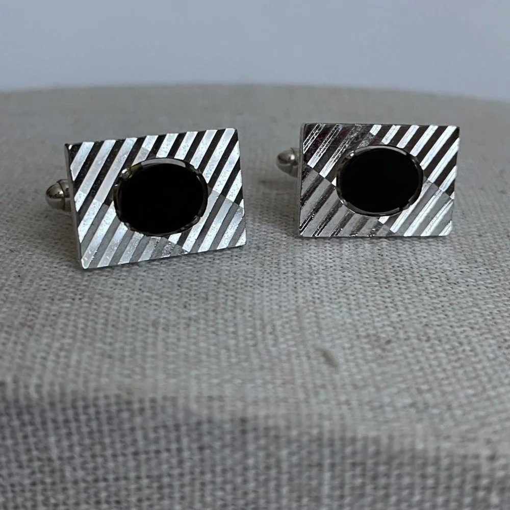 Vintage Dante Signed Silver Black Tone Classic Elegant Cuff Links